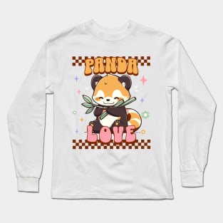 Cute Red Panda With Bamboo- Kawaii Panda Retro Style Long Sleeve T-Shirt